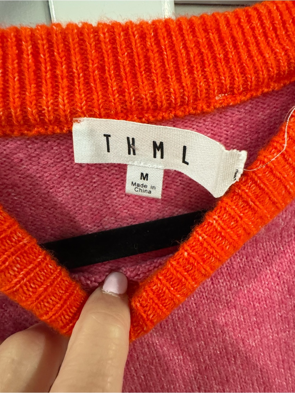 THML Pink Short-Sleeve Crew Sweater with Orange Trim - Picture 3 of 6